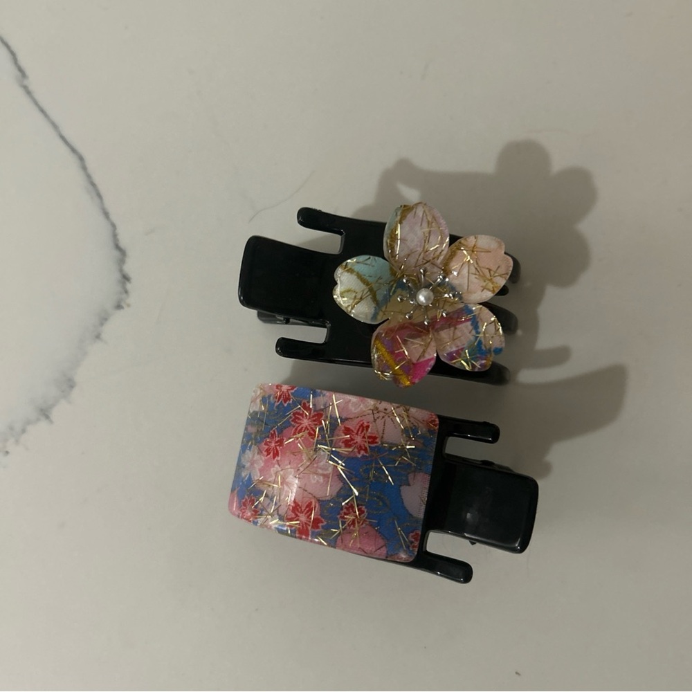 Floral Black Hair Clips Set